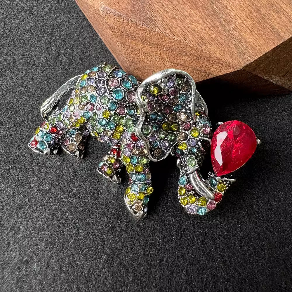 Rhinestone Brooch featuring an Elephant Design