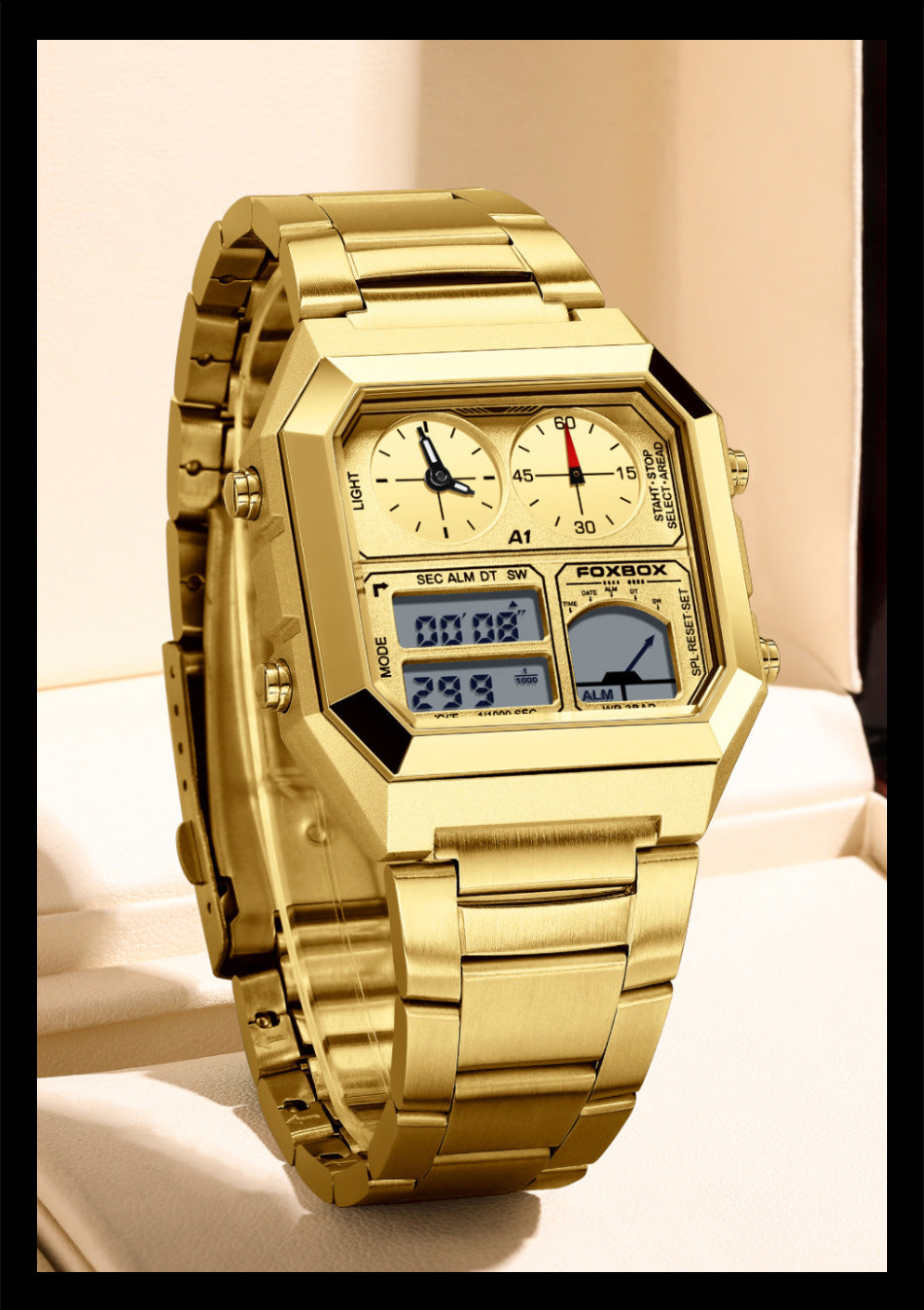 waterproof men's sports watch with dual display