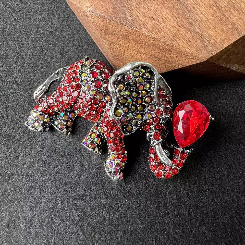 Elephant Brooch with Rhinestones in Blue