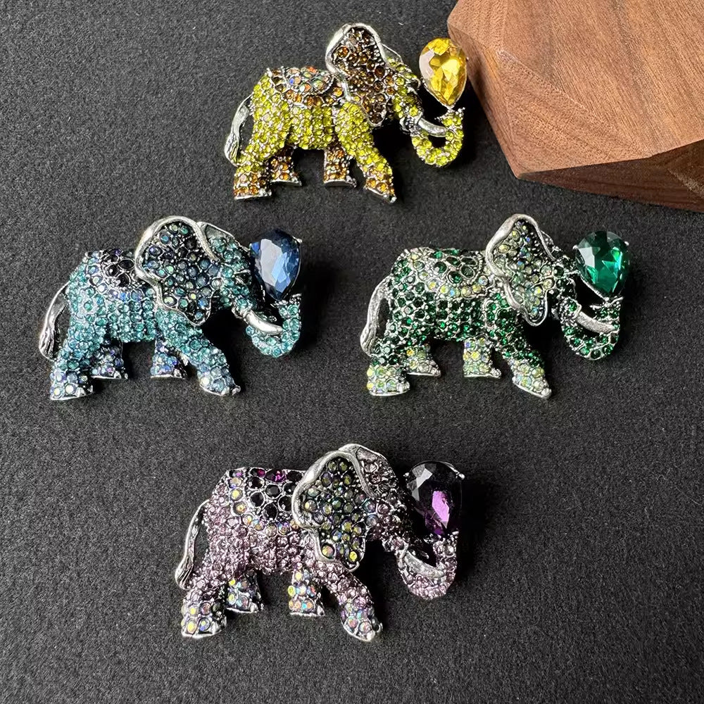 Alloy Rhinestone Elephant Pin for Accessories