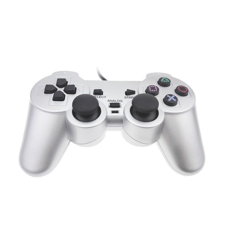 Wired PS2 Game Controller with Dual Vibration - Silver Finish for Perfect Gaming Experience