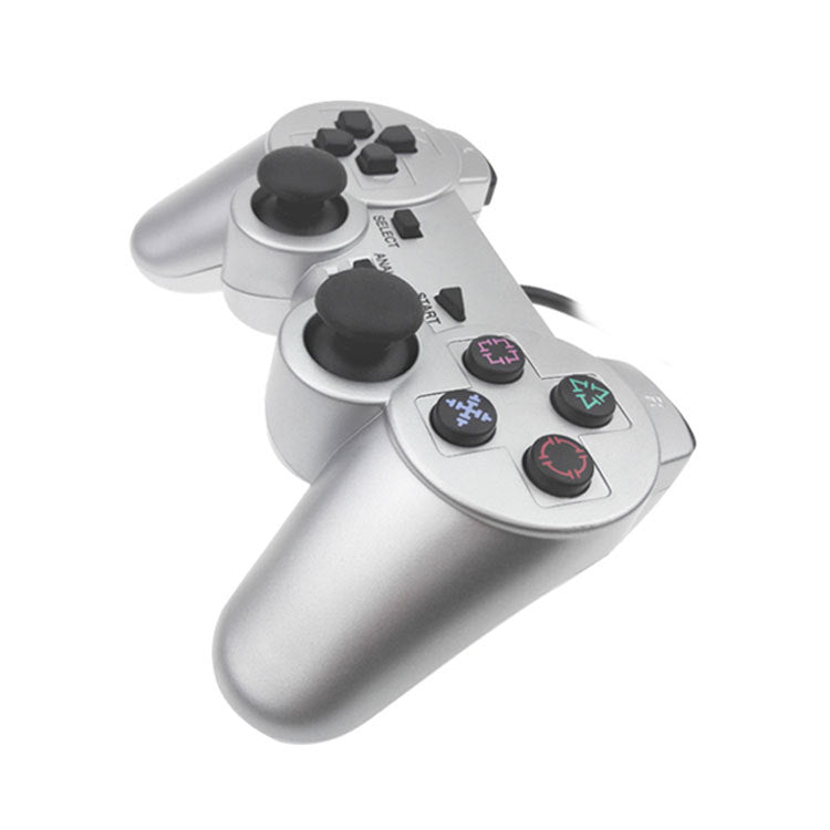 Wired PS2 Game Controller with Dual Vibration - Silver Finish for Perfect Gaming Experience