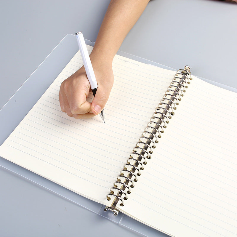 open A5 binder notebook on table