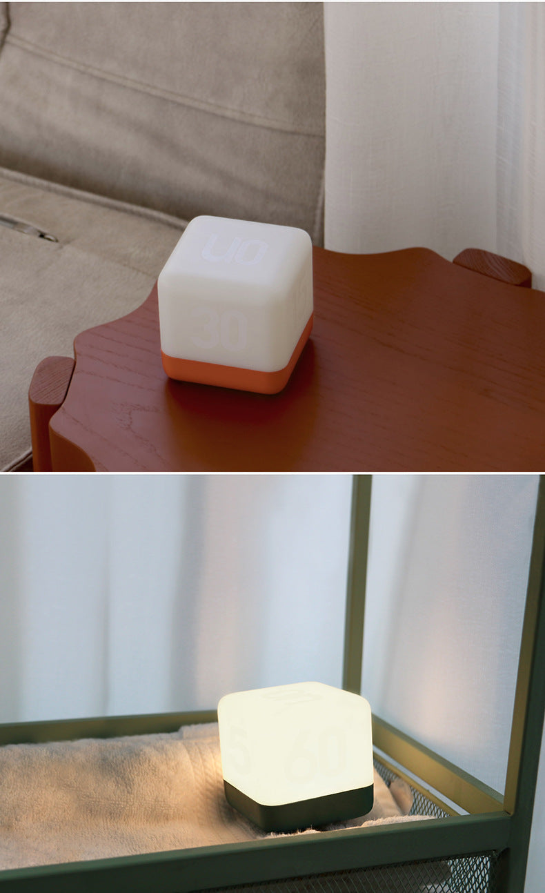 cube-shaped timer nightlight in ambient setting