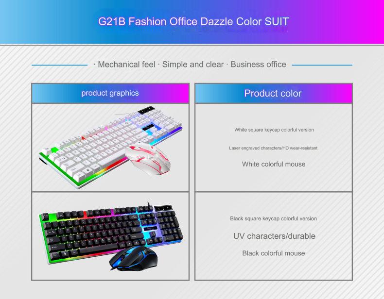 G21B Wired RGB Gaming Keyboard and Mouse Set - USB Backlit Mechanical Feel Combo