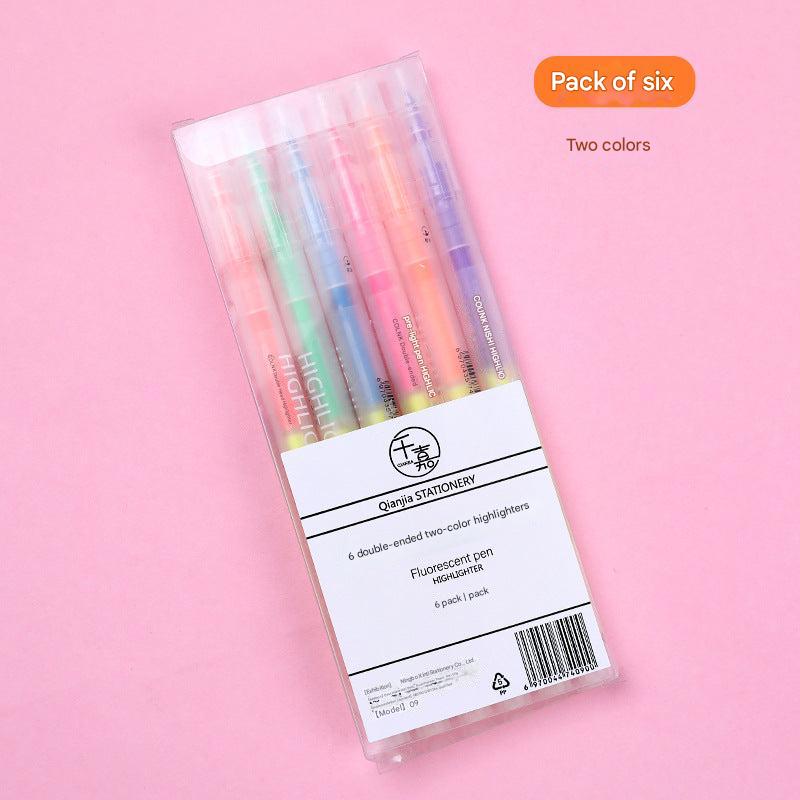 open packet of six multi-color highlighter pens