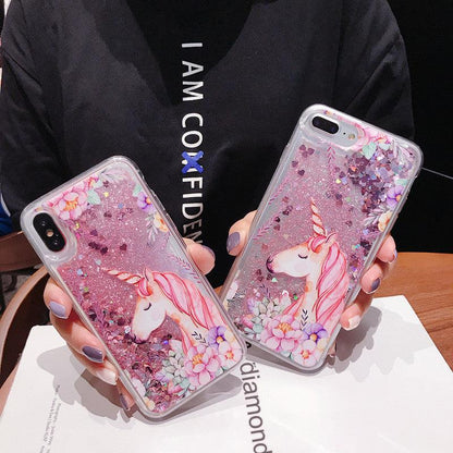 Cute Unicorn & Dolphin Liquid Glitter Phone Case for iPhone and Samsung - Shockproof TPU Protection