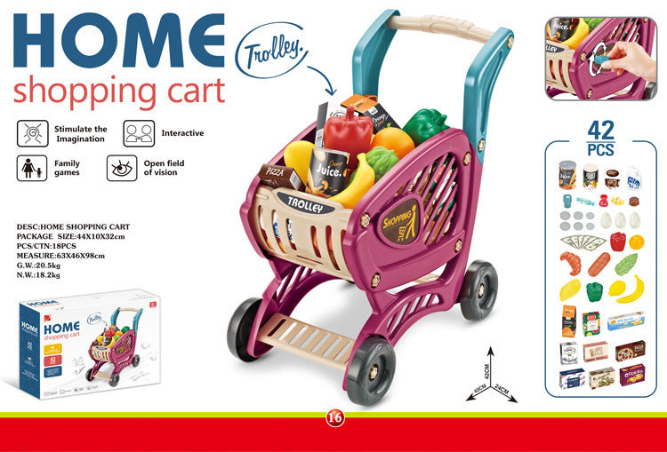 interactive toy shopping cart with yellow accents and music