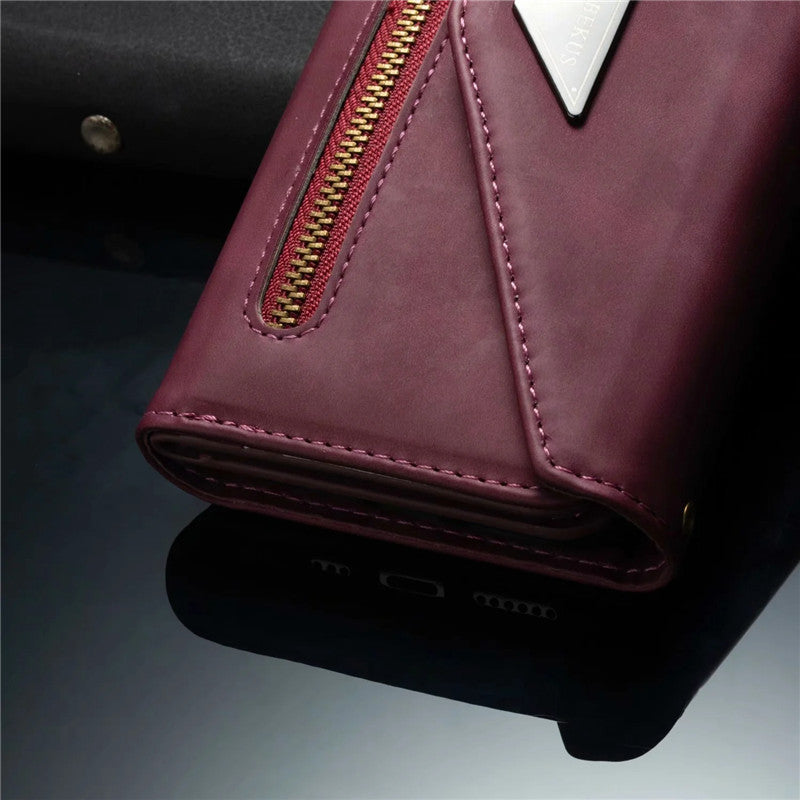 Premium PU Leather Wallet Case for iPhone & Samsung - Multi-Card Holder with Zipper Closure