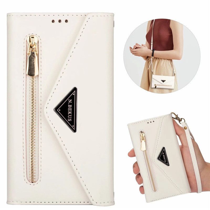 Premium PU Leather Wallet Case for iPhone & Samsung - Multi-Card Holder with Zipper Closure