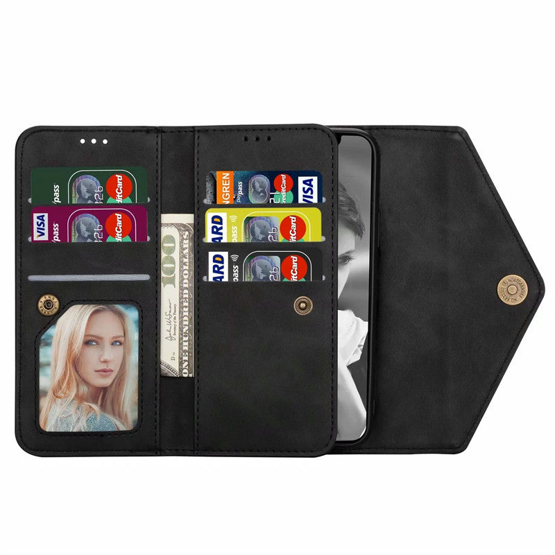 Premium PU Leather Wallet Case for iPhone & Samsung - Multi-Card Holder with Zipper Closure