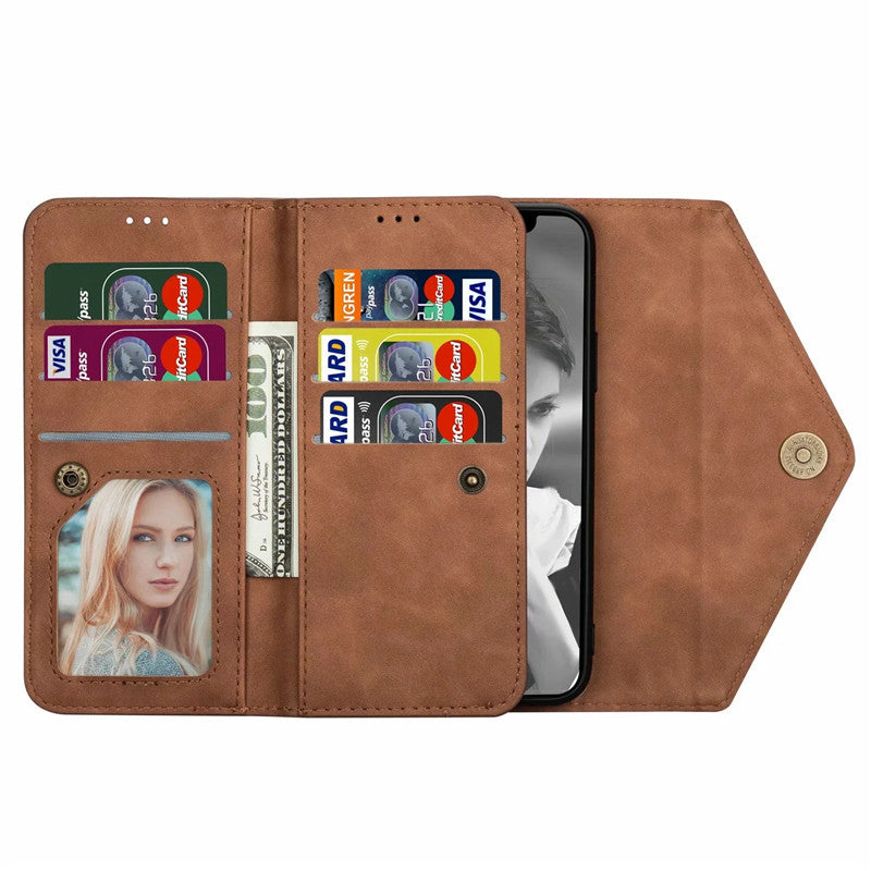 Premium PU Leather Wallet Case for iPhone & Samsung - Multi-Card Holder with Zipper Closure