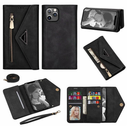 Premium PU Leather Wallet Case for iPhone & Samsung - Multi-Card Holder with Zipper Closure