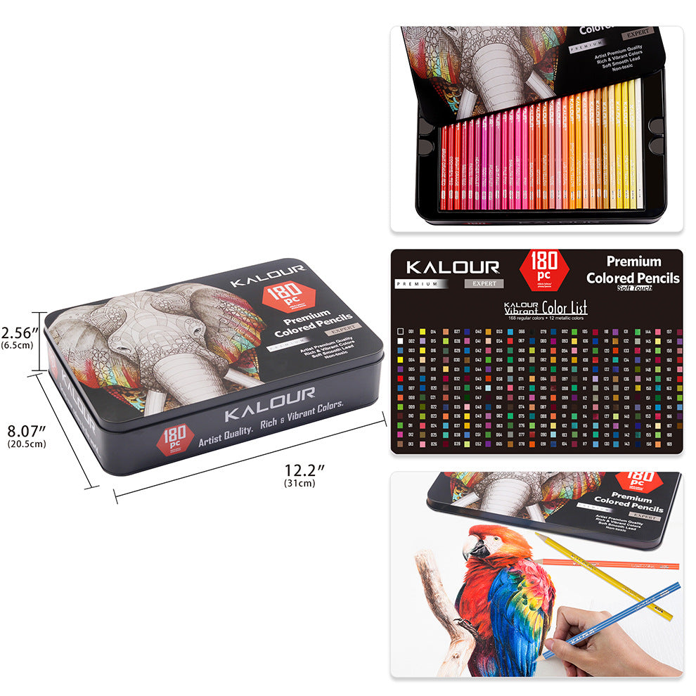 Premium 180-Color Oil-Based Colored Pencil Set in Metal Tin - Ideal for Artists and Students