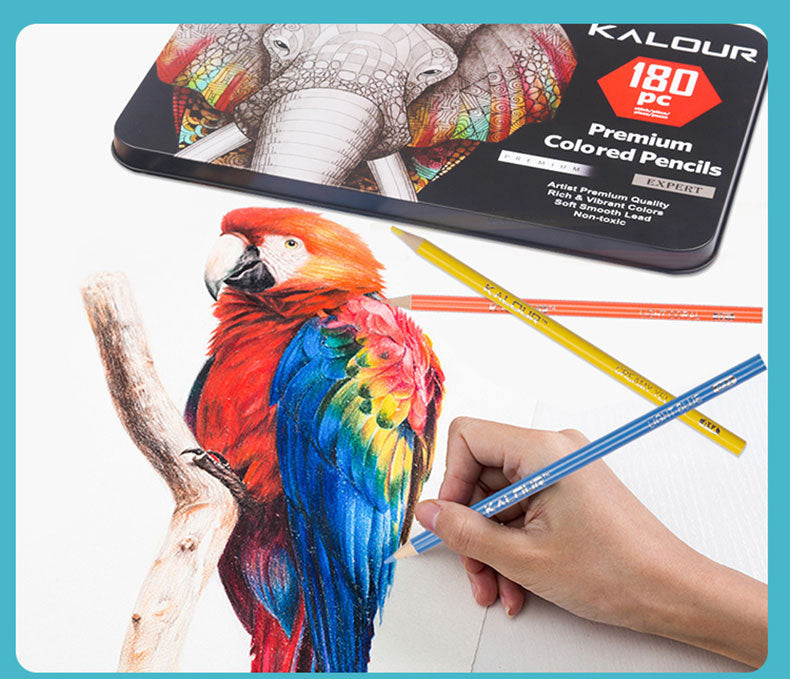 Premium 180-Color Oil-Based Colored Pencil Set in Metal Tin - Ideal for Artists and Students