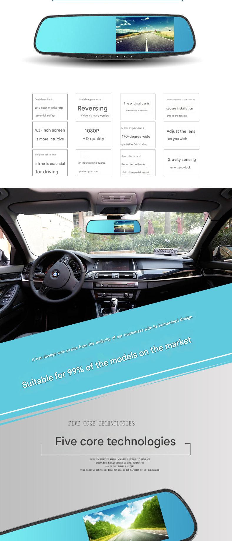 Car rearview mirror with dash cam