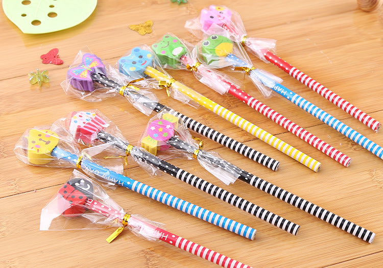 Creative Cartoon Eraser Head Pencil Set - Perfect for Kids & Students - Fun Writing Supplies - HB Lead Pencils - Gift for School