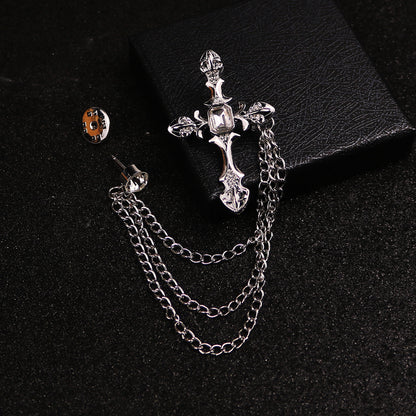 Vintage cross brooch for men and women with crown design