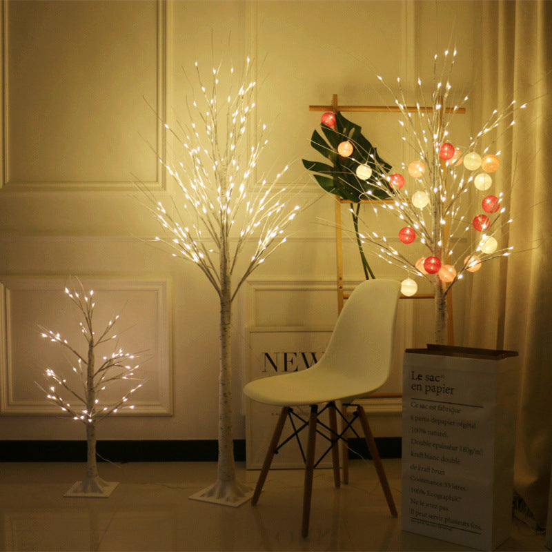 LED birch tree light on floor