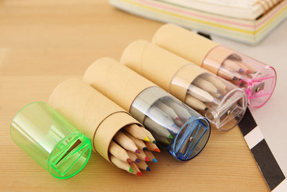 Eco-Friendly Wooden Colored Pencil Set - 6 Vibrant Colors in Portable Tube for Kids' Art and Drawing