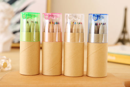 Eco-Friendly Wooden Colored Pencil Set - 6 Vibrant Colors in Portable Tube for Kids' Art and Drawing