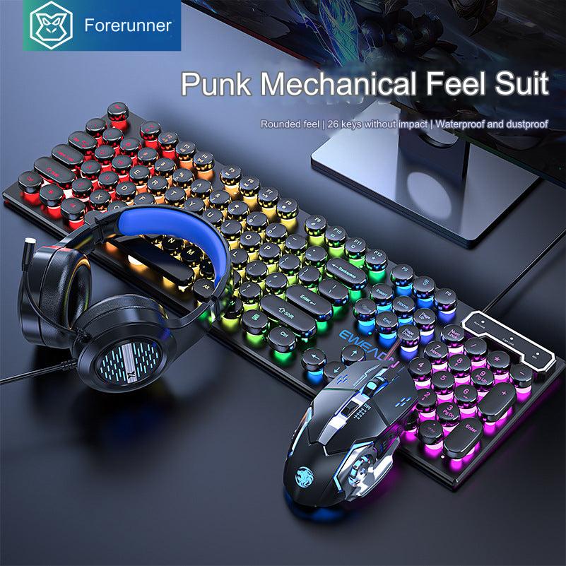 EWEADN GX330 Retro Punk Mechanical Gaming Keyboard & RGB Mouse Set - USB Wired, Ergonomic Design, 1600 DPI