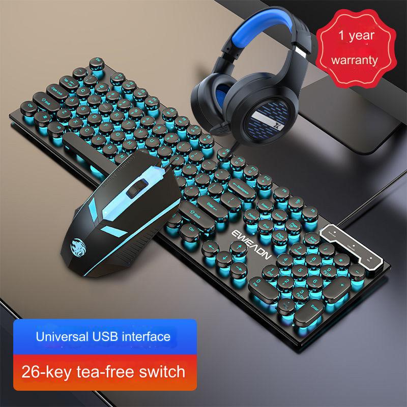 EWEADN GX330 Retro Punk Mechanical Gaming Keyboard & RGB Mouse Set - USB Wired, Ergonomic Design, 1600 DPI