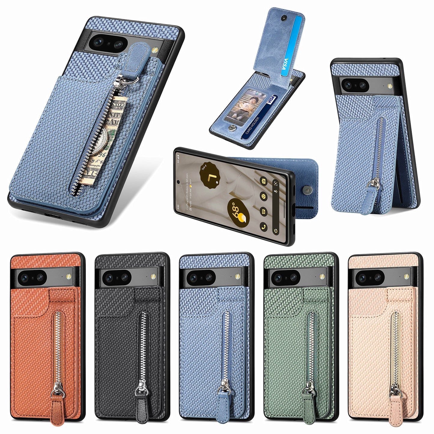 Carbon Fiber Wallet Phone Case with Stand for Google Pixel 8 & 7 Series - Versatile, Protective, and Stylish