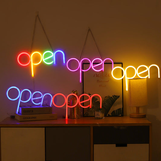 neon open sign multicolor front view LED