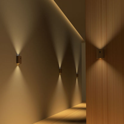 minimalist style wood grain night light in use