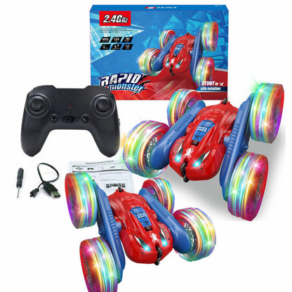 Stunt Remote Control Car - Dual-Sided Flipping RC Vehicle with Colorful LED Lights for Kids