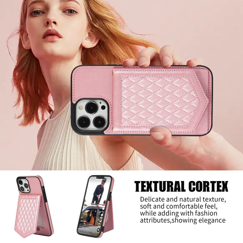 Stylish TPU Wallet Case for iPhone 15/14/13/12 - With Mirror & Stand, Available in Multiple Colors