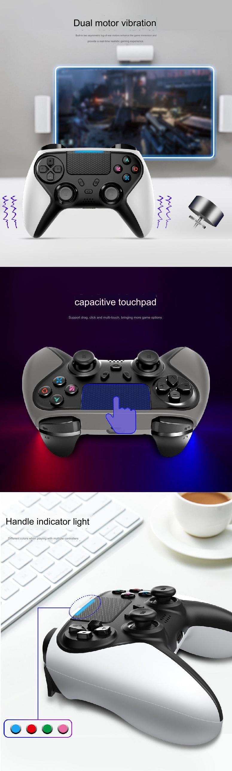 Wireless Bluetooth Game Controller for PS4 - Enhanced Vibration & Touch Light