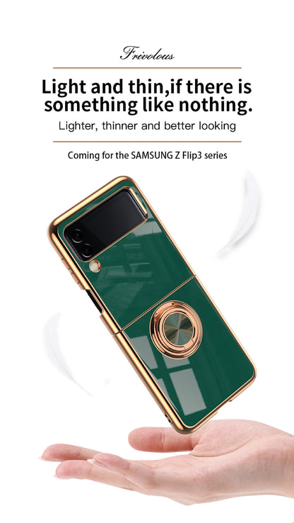 Samsung Galaxy Z Flip 6 Copper Plated Ring Stand Magnetic Phone Case - Shockproof & Fingerprint Resistant