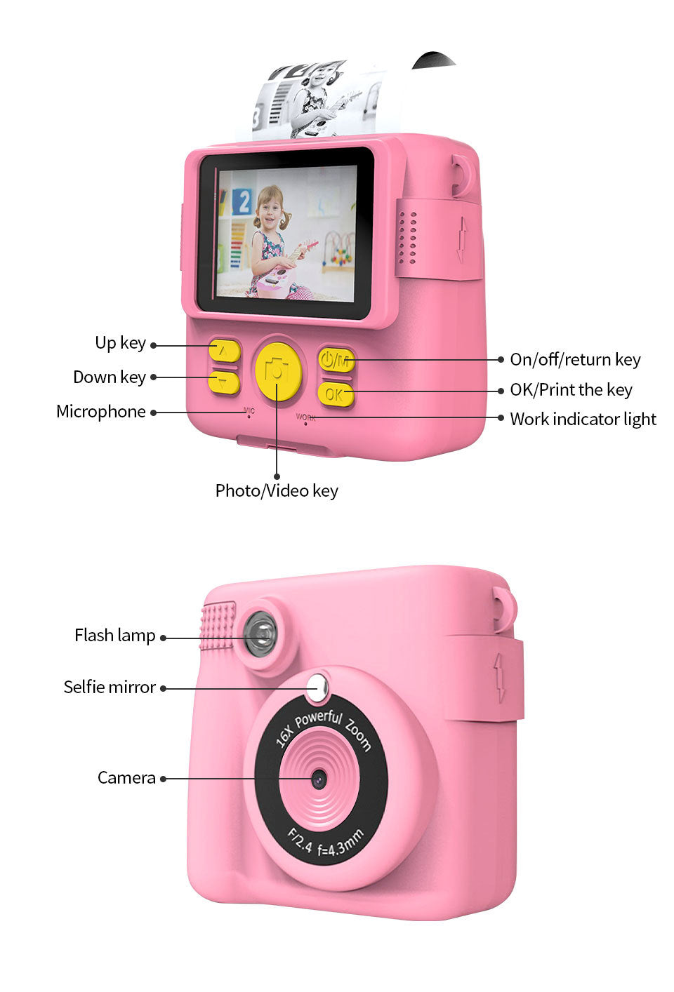 kid's photography camera with thermal printing