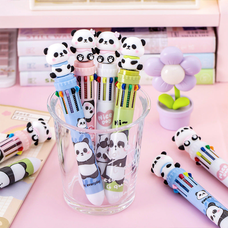 cute panda print multi-color pen detailed view