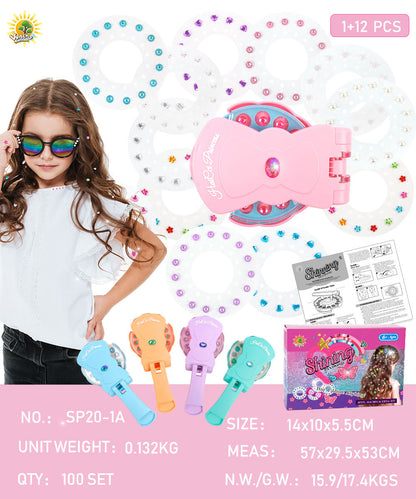 girl playing with hair gem styling kit