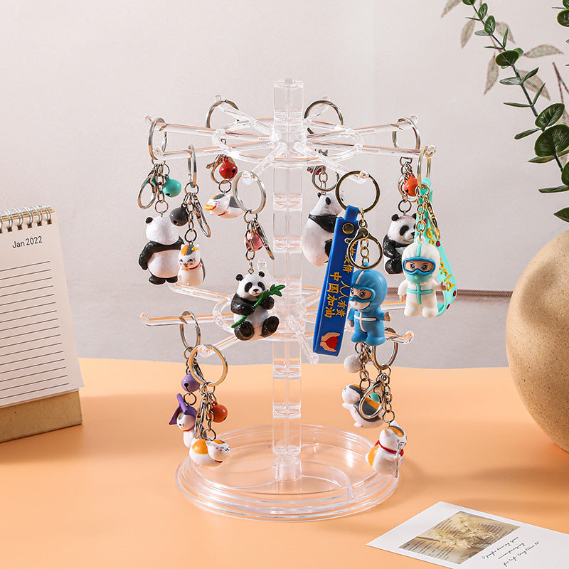 rotating accessory organizer stand from front with items