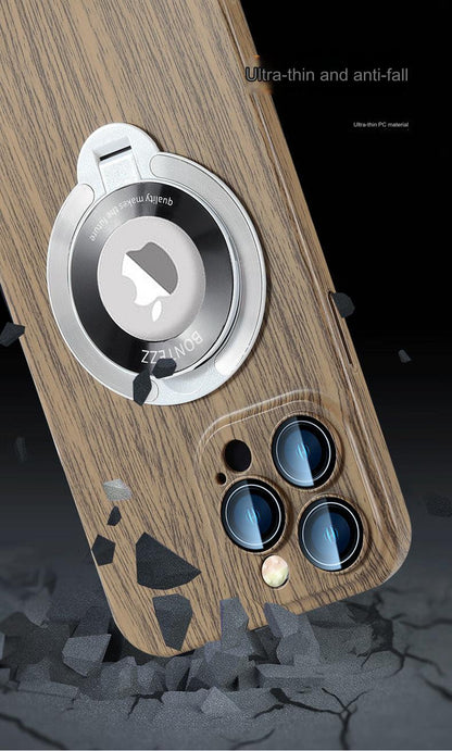 Stylish Magnetic Phone Case with Stand for iPhone 14/15 - All-Weather Protection & Premium Wood Finish