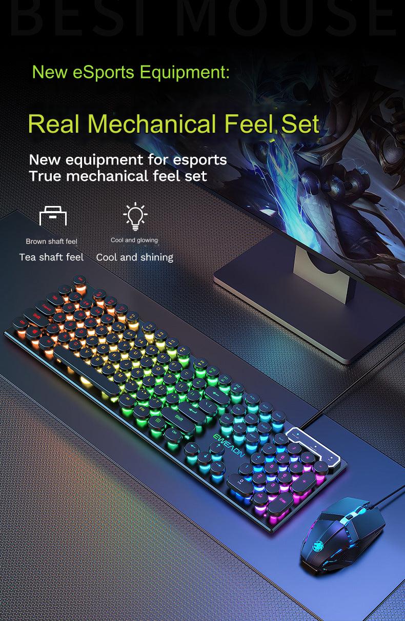 EWEADN GX330 Retro Punk Mechanical Gaming Keyboard & RGB Mouse Set - USB Wired, Ergonomic Design, 1600 DPI