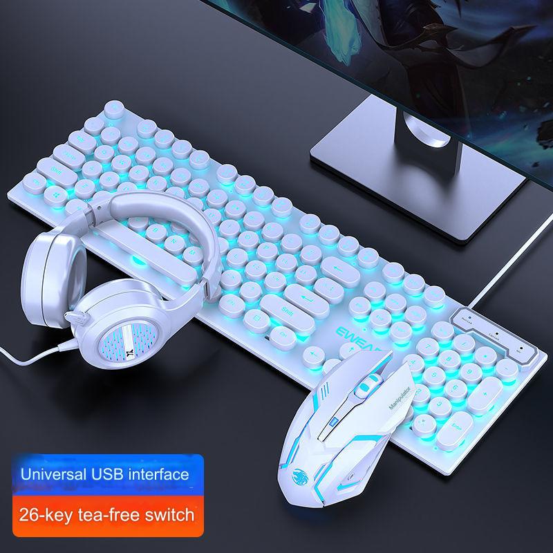 EWEADN GX330 Retro Punk Mechanical Gaming Keyboard & RGB Mouse Set - USB Wired, Ergonomic Design, 1600 DPI