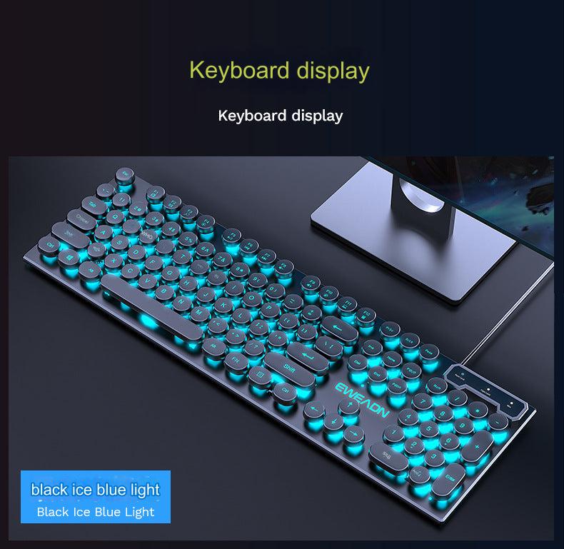 EWEADN GX330 Retro Punk Mechanical Gaming Keyboard & RGB Mouse Set - USB Wired, Ergonomic Design, 1600 DPI