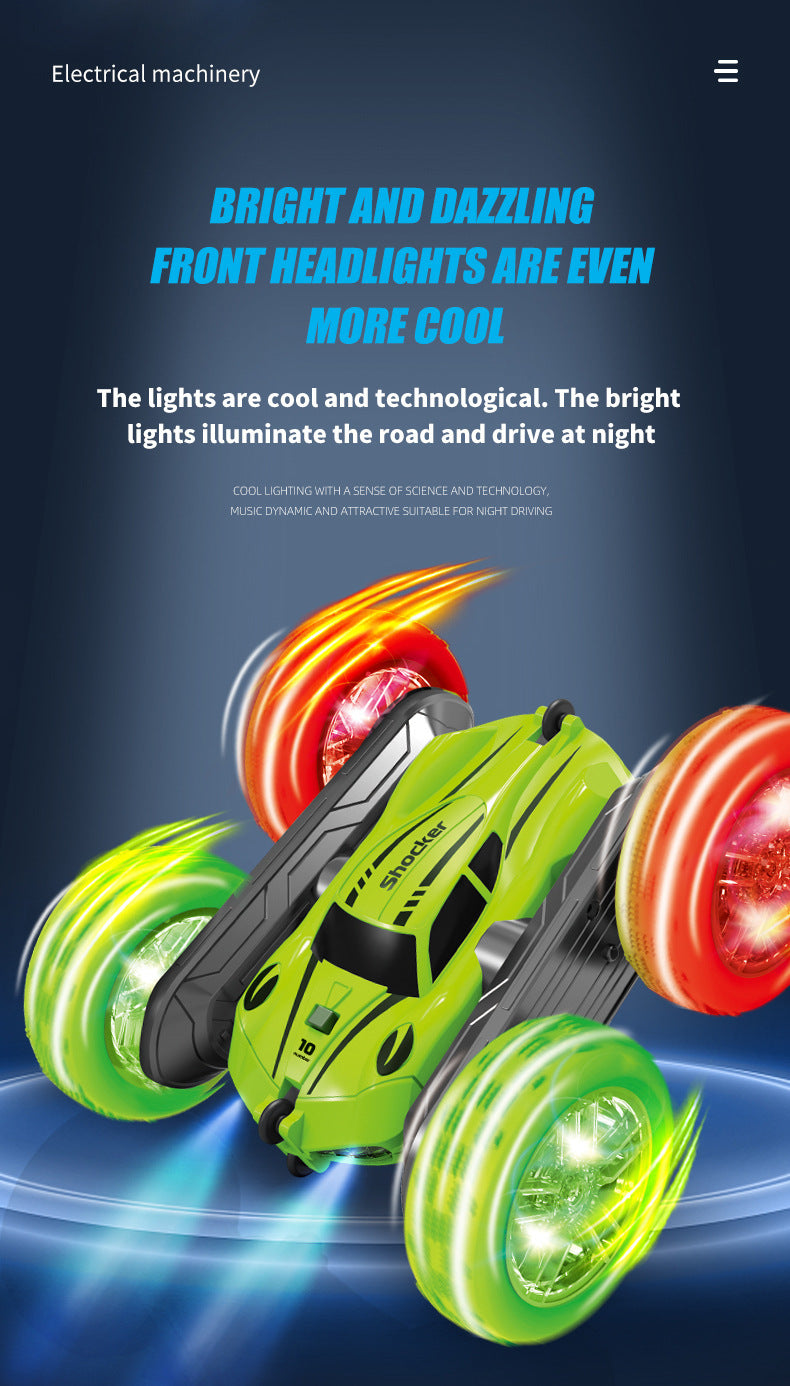 Stunt Remote Control Car - Dual-Sided Flipping RC Vehicle with Colorful LED Lights for Kids