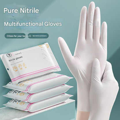 Pink white nitrile gloves package