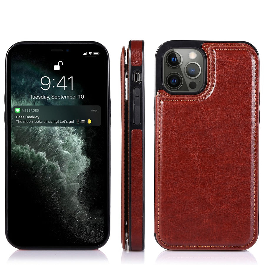 Premium TPU Wallet Case for iPhone 15 & 14 Series – Stylish, Shockproof, Multi-Card Holder