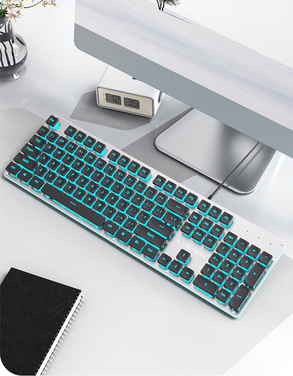 EWEADN GX710 Silent Mechanical Keyboard & Mouse Set - Wired Gaming & Office Combo with RGB Backlight