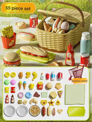 Burger and Dessert Basket Set with Cart [55 Pieces] Includes Picnic Mat (Pack of 3)