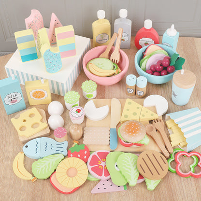 colorful wooden fruit salad play set for young children