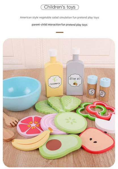 colorful wooden fruit salad play set for young children