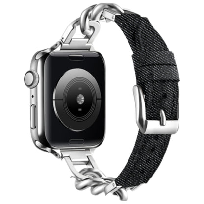 Stylish Leather Chain Link Band for Apple Watch Series 9, 8, 7, SE - Premium Denim Style - Compatible with Various Sizes